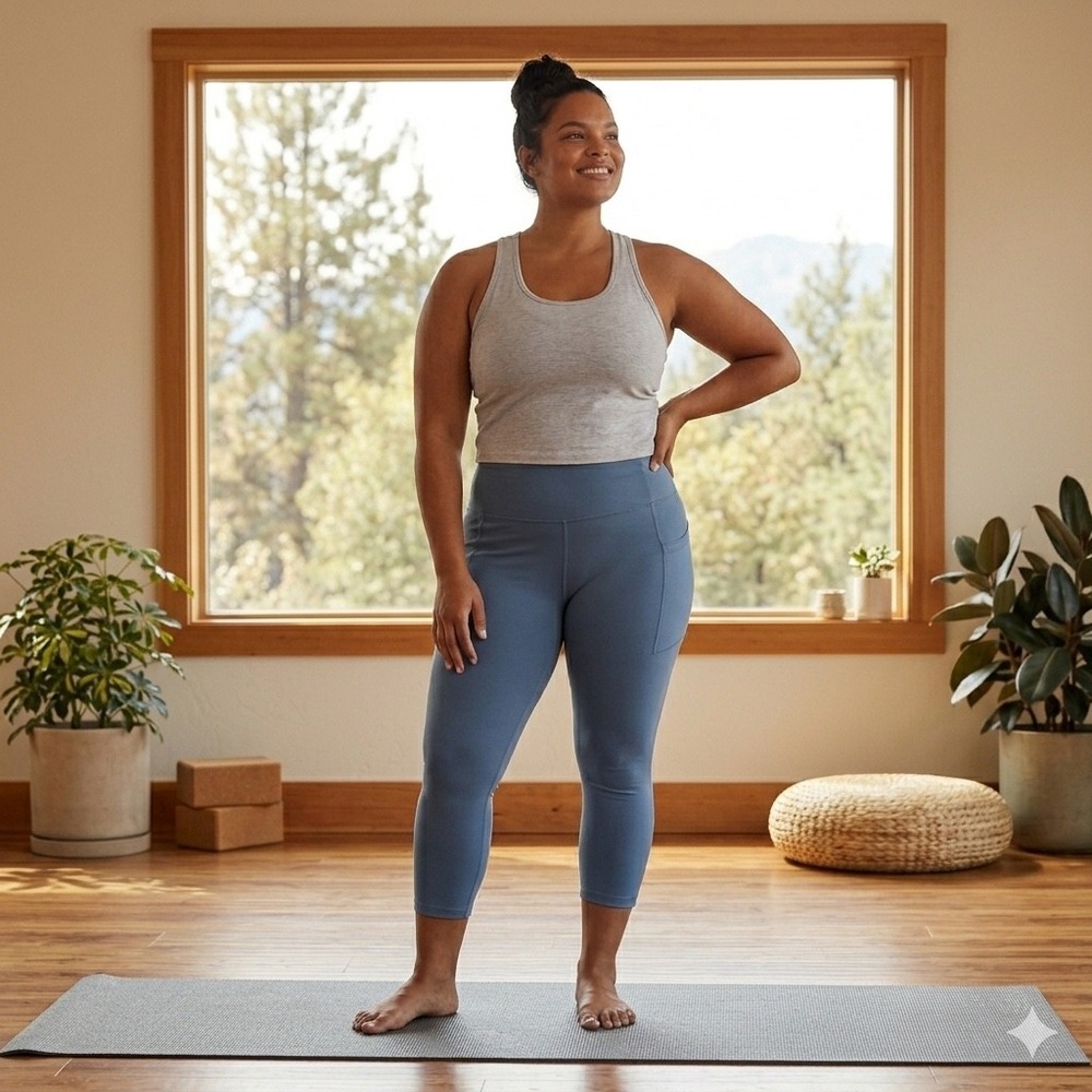 Athleta Salutation Stash Pocket II 7/8 Tight Leggings Blue XL High Rise Yoga